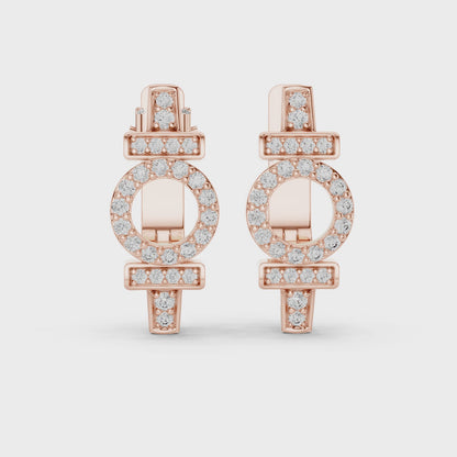 Halo Round Diamond Huggie Hoop Earrings in Rose Gold