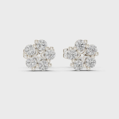 Stella Bloom Round Diamond Stud Earrings in White Gold
