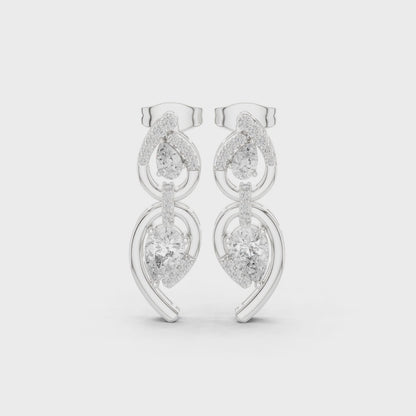 Iris Halo Pear & Round Diamond Drop Earrings in Silver