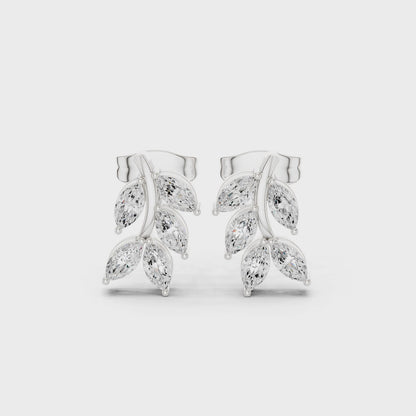 Woodland Sprig Marquise Diamond Stud Earrings in Platinum