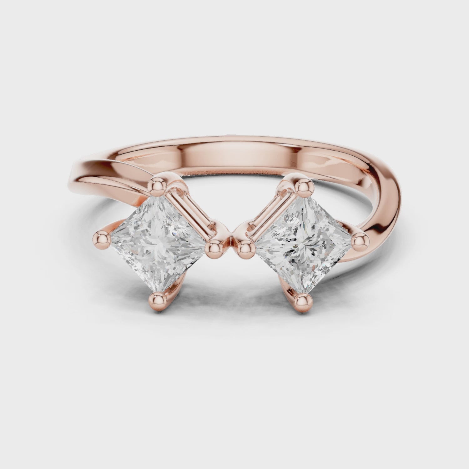 Juno Bypass Princess Diamond Toi Et Moi Ring in Rose Gold