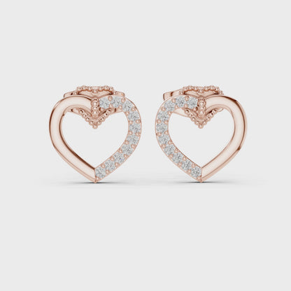 Petal Beaded Round Diamond Stud Earrings in Rose Gold