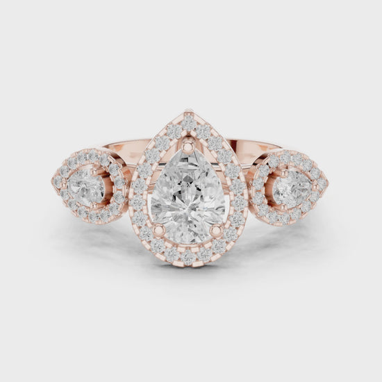 Celeste Cluster Pear & Round Diamond Engagement Ring in Rose Gold