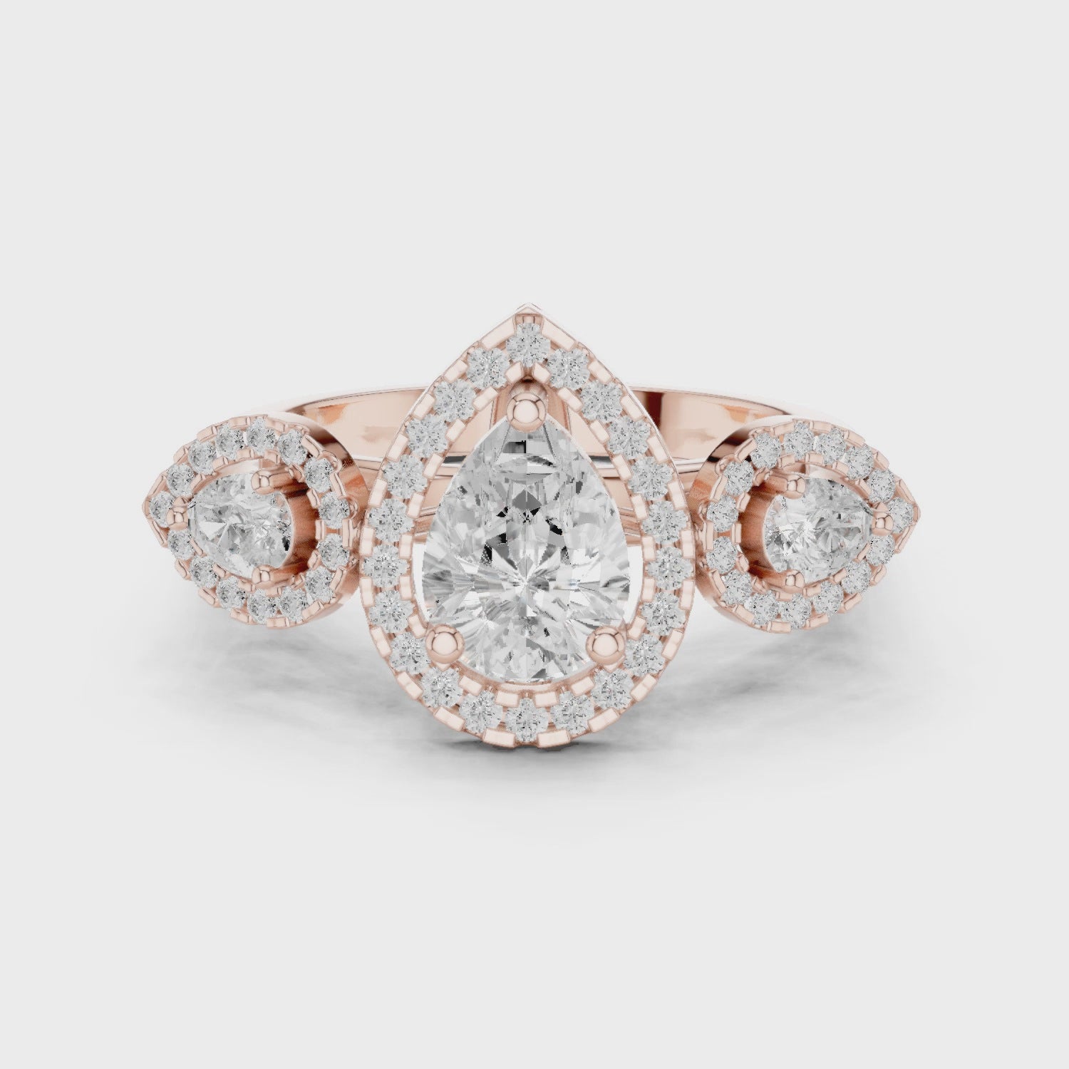Celeste Cluster Pear & Round Diamond Engagement Ring in Rose Gold