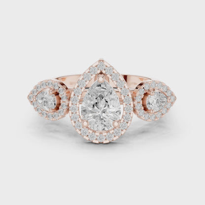 Celeste Cluster Pear & Round Diamond Engagement Ring in Rose Gold