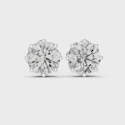 Imperial Solitaire Round Diamond Stud Earrings in Silver