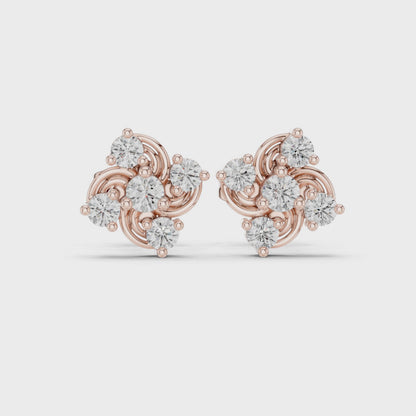 Celestial Swirl Round Diamond Stud Earrings in Rose Gold