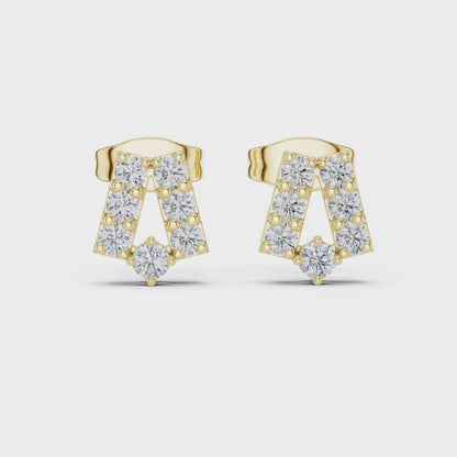 Chevron Essence Round Diamond Stud Earrings in Yellow Gold