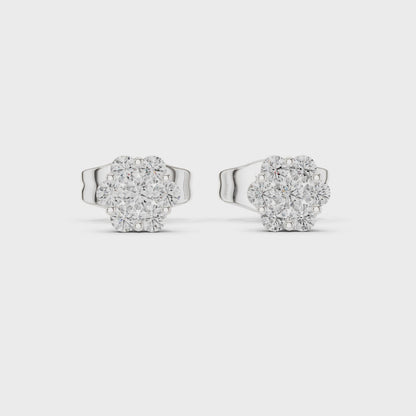 Whispering Flora Round Diamond Stud Earrings in Silver