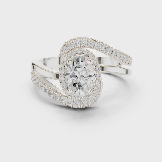 Eden Bypass Oval & Round Diamond Engagement Ring in Silver