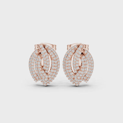 Petal Crossover Round Diamond Stud Earrings in Rose Gold