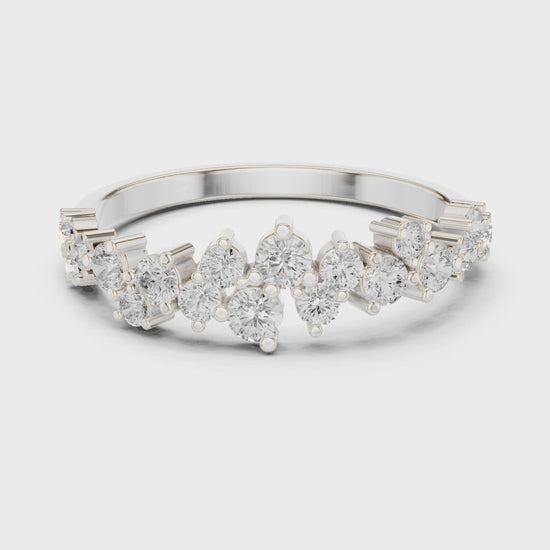 Wave Cluster Round Diamond Fashion Ring in Silver