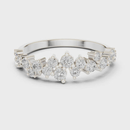 Wave Cluster Round Diamond Fashion Ring in Silver