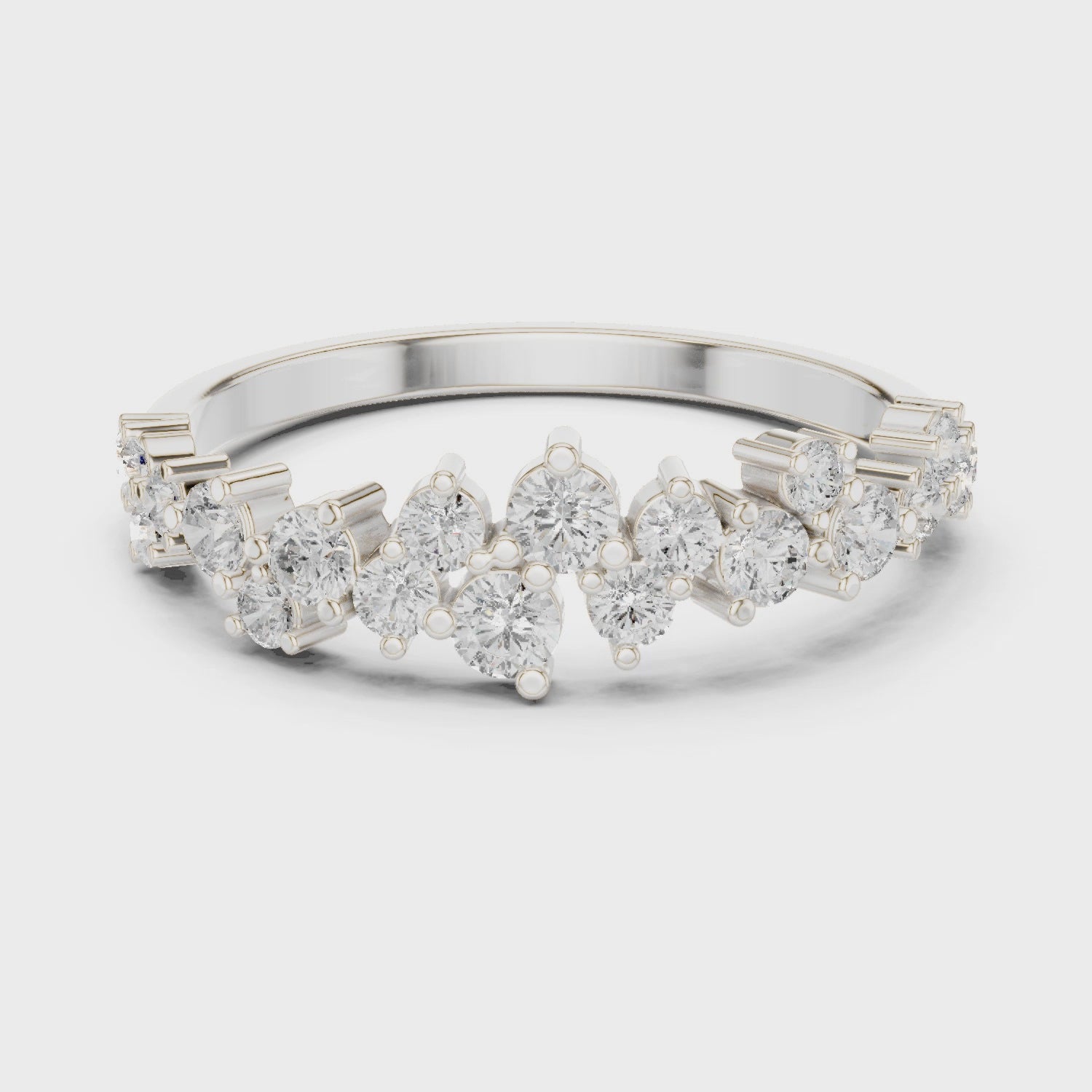 Wave Cluster Round Diamond Fashion Ring in Silver