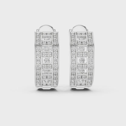 Luna Cluster Round Diamond Hoop Earrings in Silver