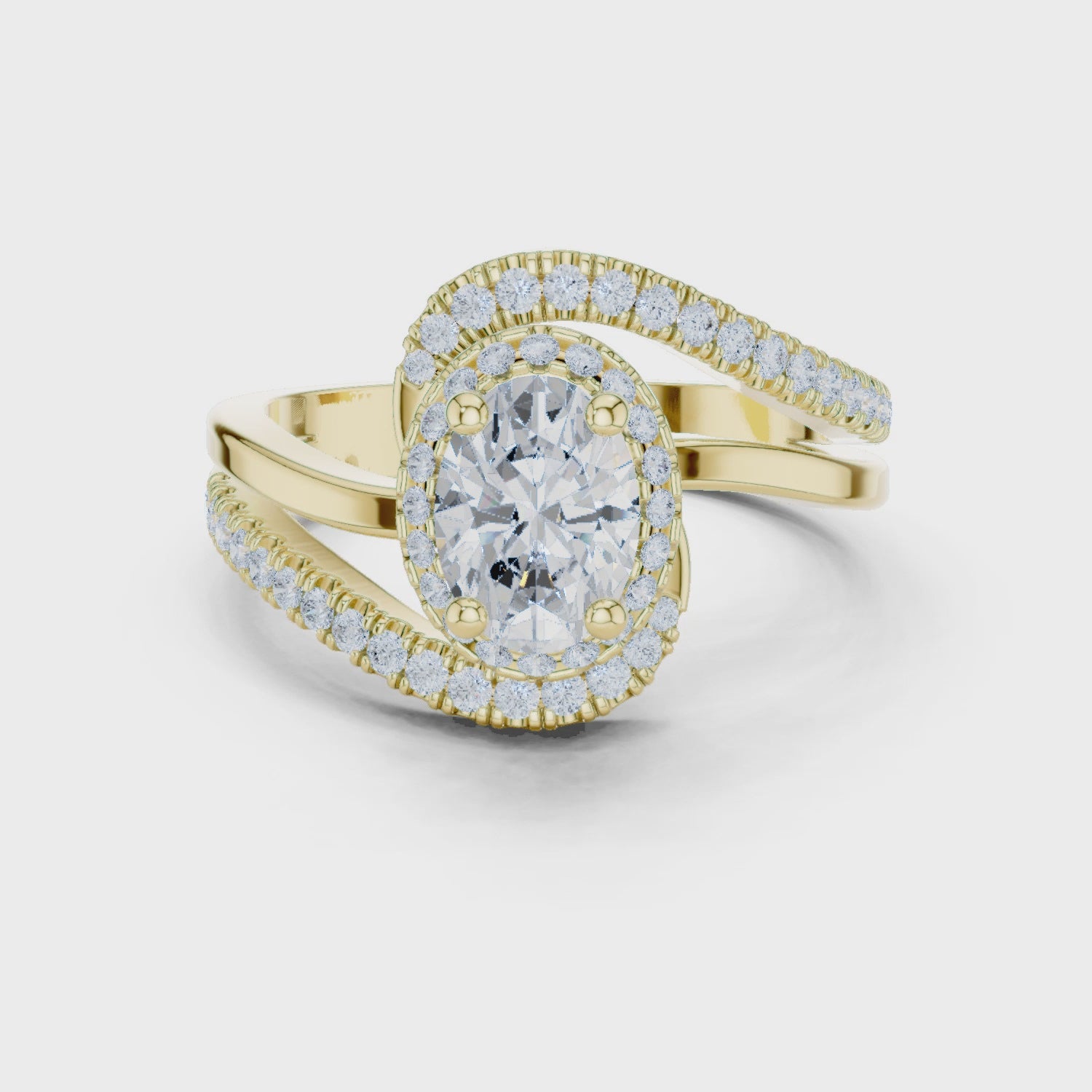 Eden Bypass Oval & Round Diamond Engagement Ring in Yellow Gold