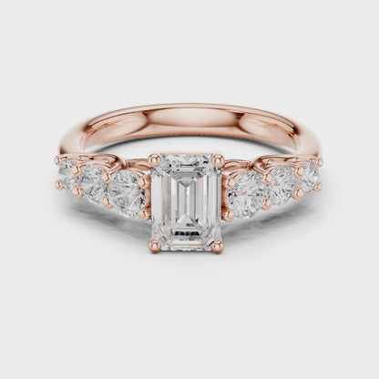 Celeste Seven-Stone Emerald & Round Diamond Engagement Ring in Rose Gold