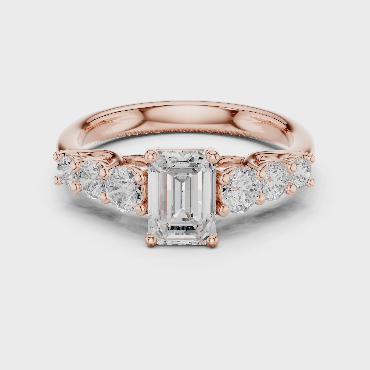 Celeste Seven-Stone Emerald & Round Diamond Engagement Ring in Rose Gold