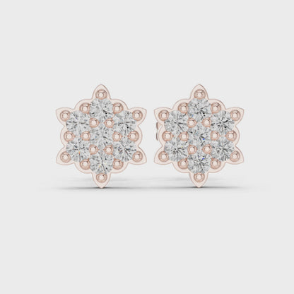 Solstice Bloom Round Diamond Stud Earrings in Rose Gold