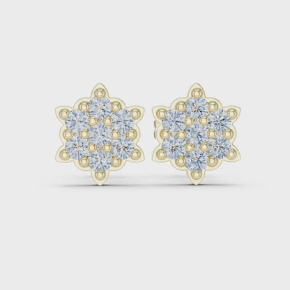 Solstice Bloom Round Diamond Stud Earrings in Yellow Gold