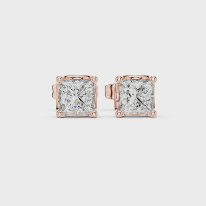 Eternal Facet Princess Diamond Stud Earrings in Rose Gold