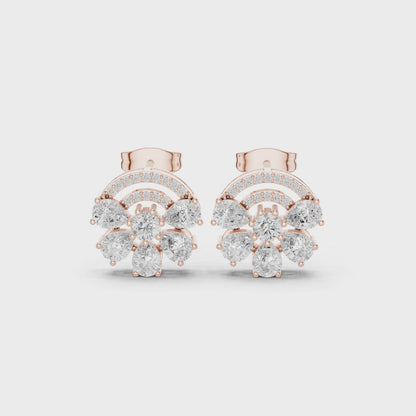 Serene Cluster Pear & Round Diamond Stud Earrings in Rose Gold
