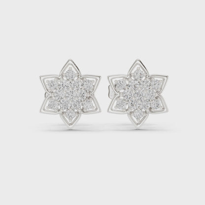 Stella Hexa Round Diamond Cluster Earrings in Silver