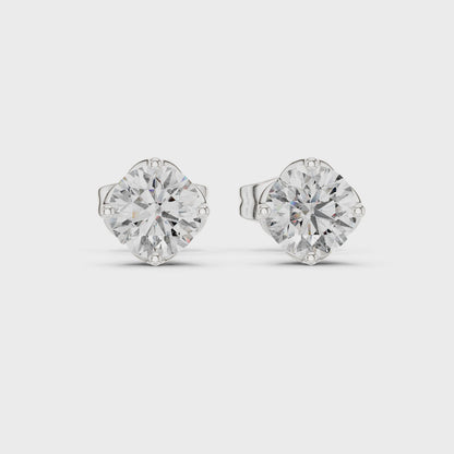 Amour Classic Round Diamond Stud Earrings in Silver