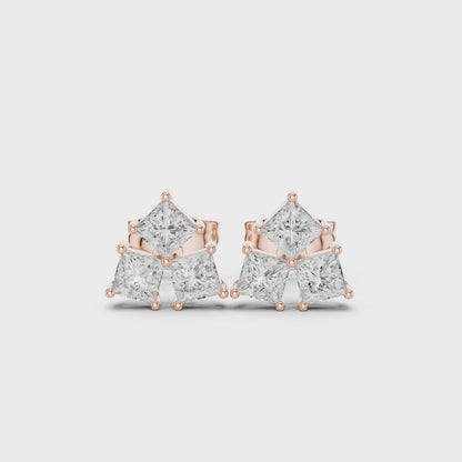 Juno Cluster Princess Diamond Stud Earrings in Rose Gold