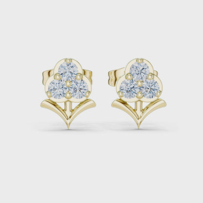 Fleur-de-Lis Round Diamond Stud Earrings in Yellow Gold