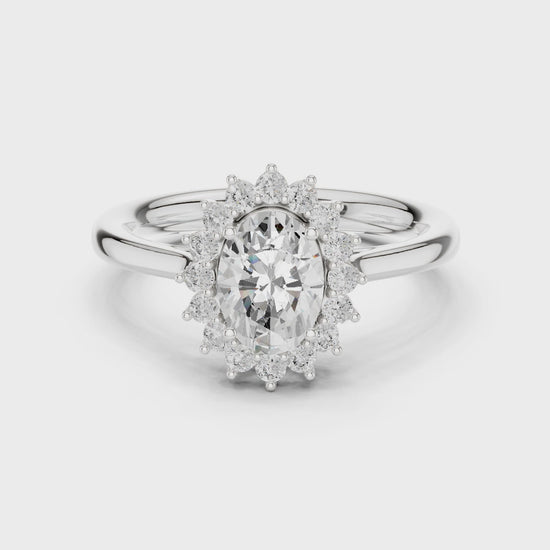 Vintage Empress Halo Oval & Round Diamond Engagement Ring in Silver