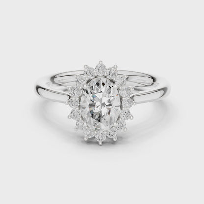 Vintage Empress Halo Oval & Round Diamond Engagement Ring in Silver