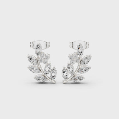 Gentle Branch Marquise & Round Diamond Climber Earrings in Silver