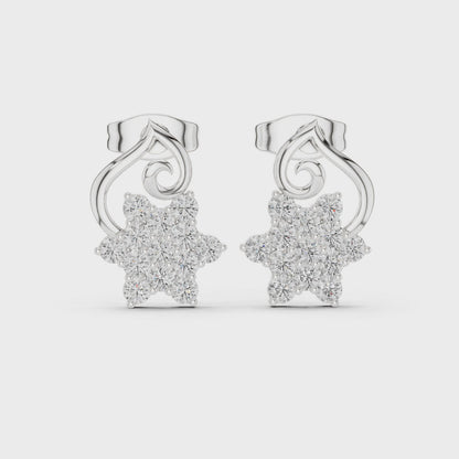 Petal Cluster Round Diamond Floral Stud Earrings in Silver
