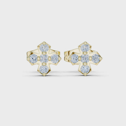 5-Stone Round Diamond Clove Stud Earrings in Yellow Gold