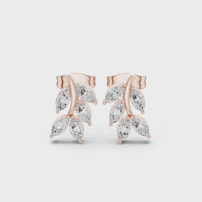Woodland Sprig Marquise Diamond Stud Earrings in Rose Gold