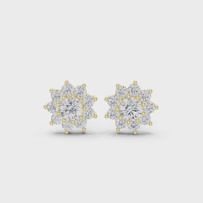 Vintage-Inspired Round Diamond Stud Earrings in Yellow Gold