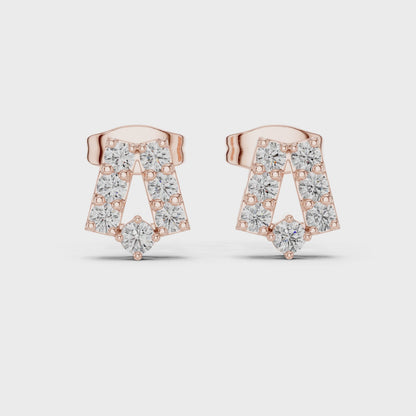 Chevron Essence Round Diamond Stud Earrings in Rose Gold