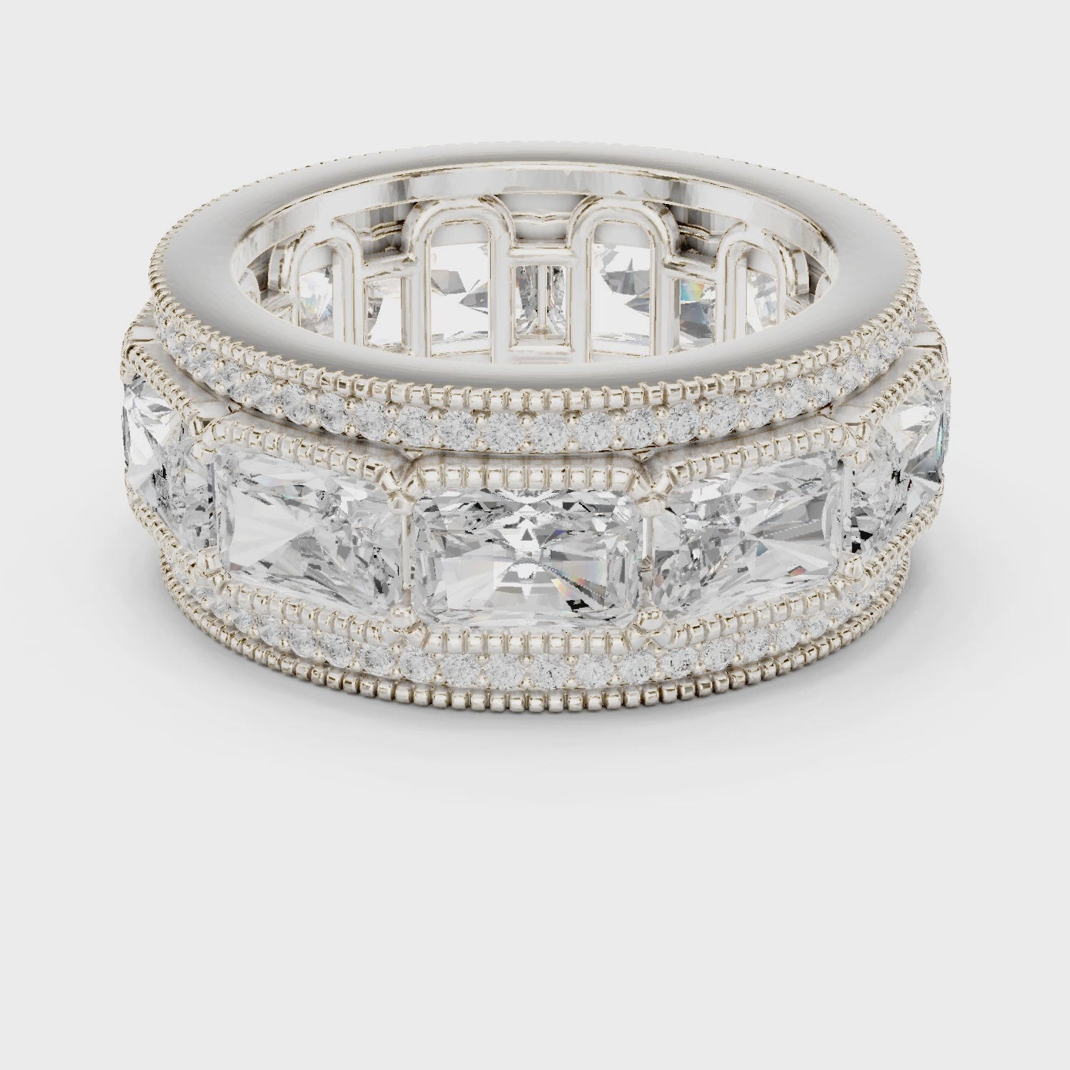 Eden Milgrain Radiant & Round Diamond Eternity Band in Silver