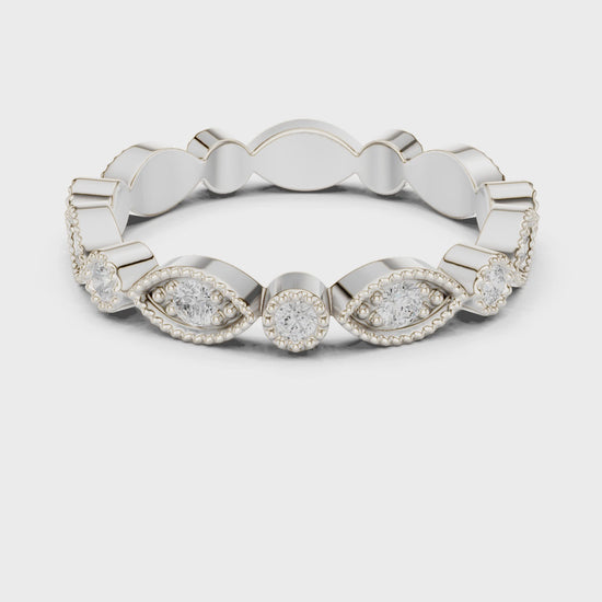 Iris Milgrain Round Diamond Anniversary Band in Silver