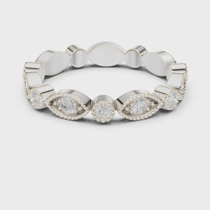 Iris Milgrain Round Diamond Anniversary Band in Silver