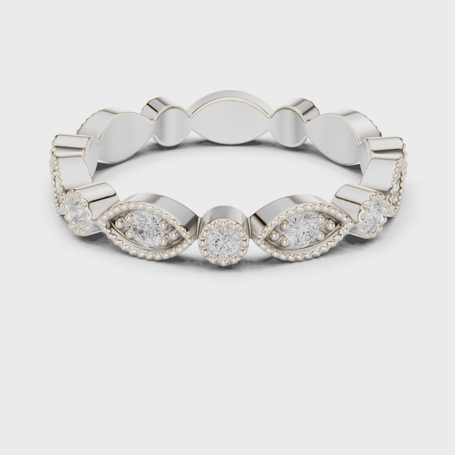 Iris Milgrain Round Diamond Anniversary Band in Silver