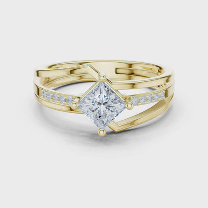 Eden Bypass Princess & Round Diamond Engagement Ring in Yellow Gold
