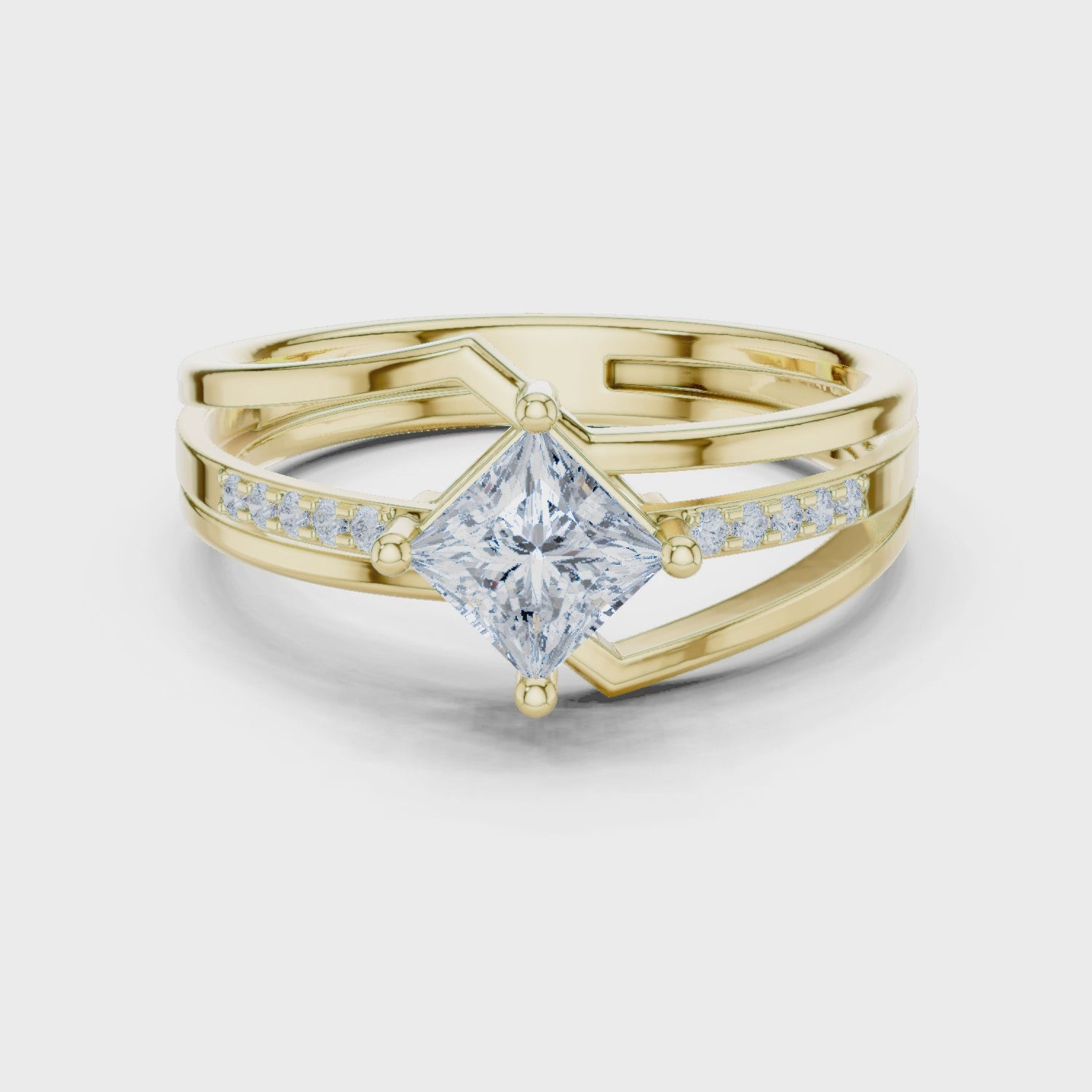 Eden Bypass Princess & Round Diamond Engagement Ring in Yellow Gold