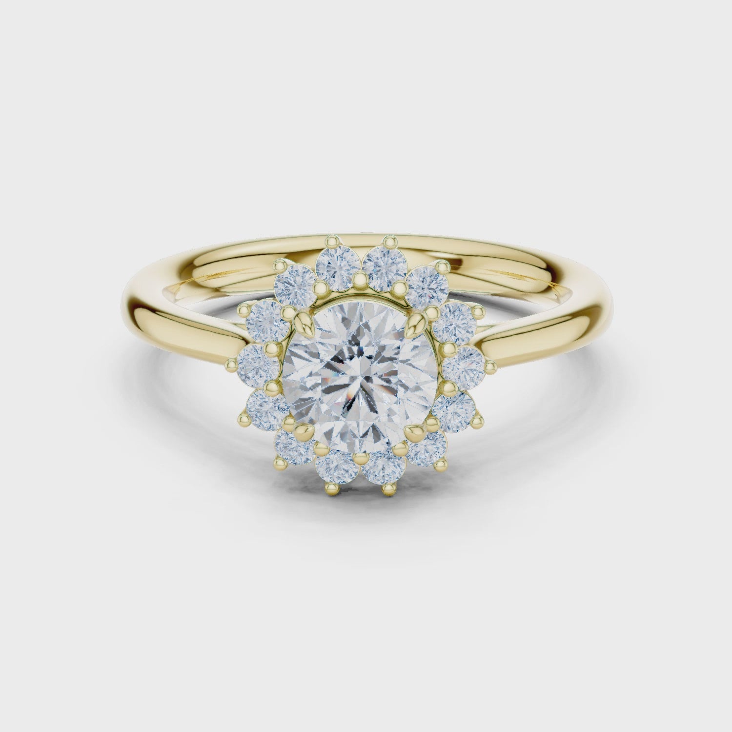 Iris Halo Round Diamond Engagement Ring in Yellow Gold