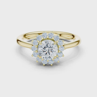 Iris Halo Round Diamond Engagement Ring in Yellow Gold