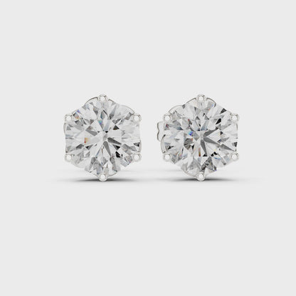 Petal Round Diamond Stud Earrings in Platinum