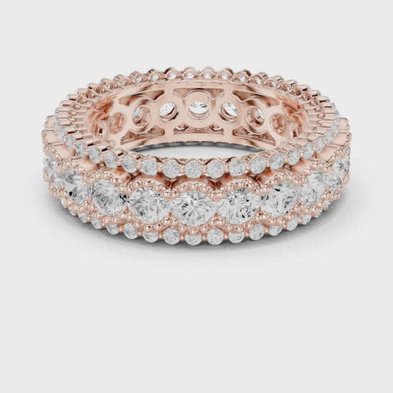 Iris Milgrain Round Diamond Eternity Band in Rose Gold