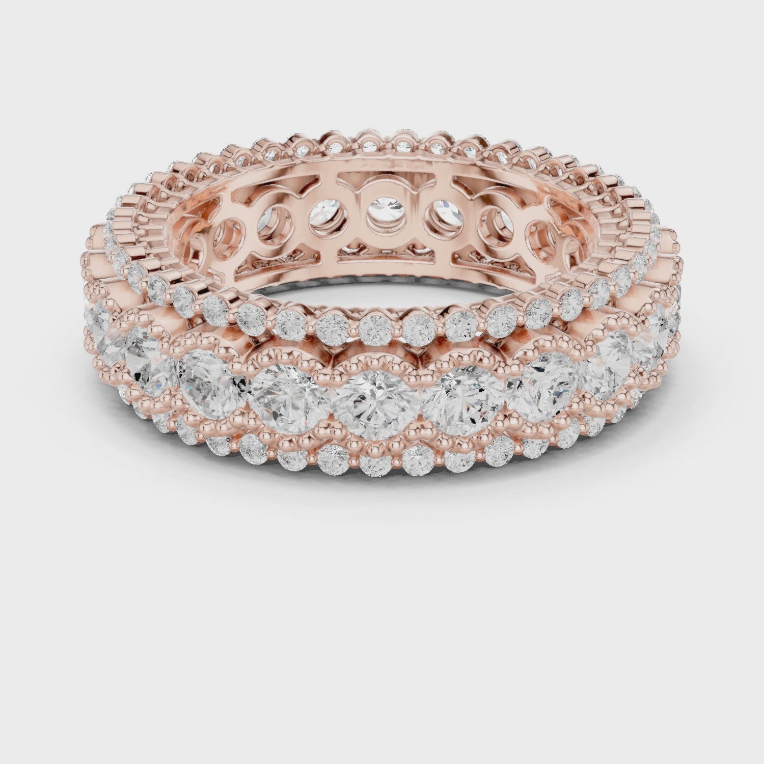 Iris Milgrain Round Diamond Eternity Band in Rose Gold