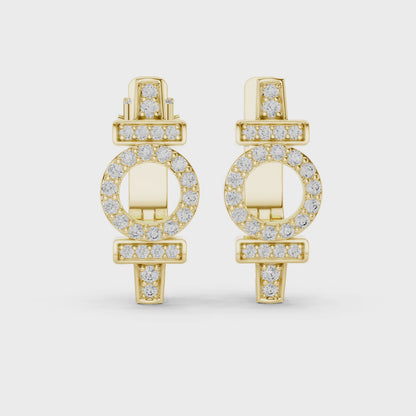 Halo Round Diamond Huggie Hoop Earrings in Yellow Gold